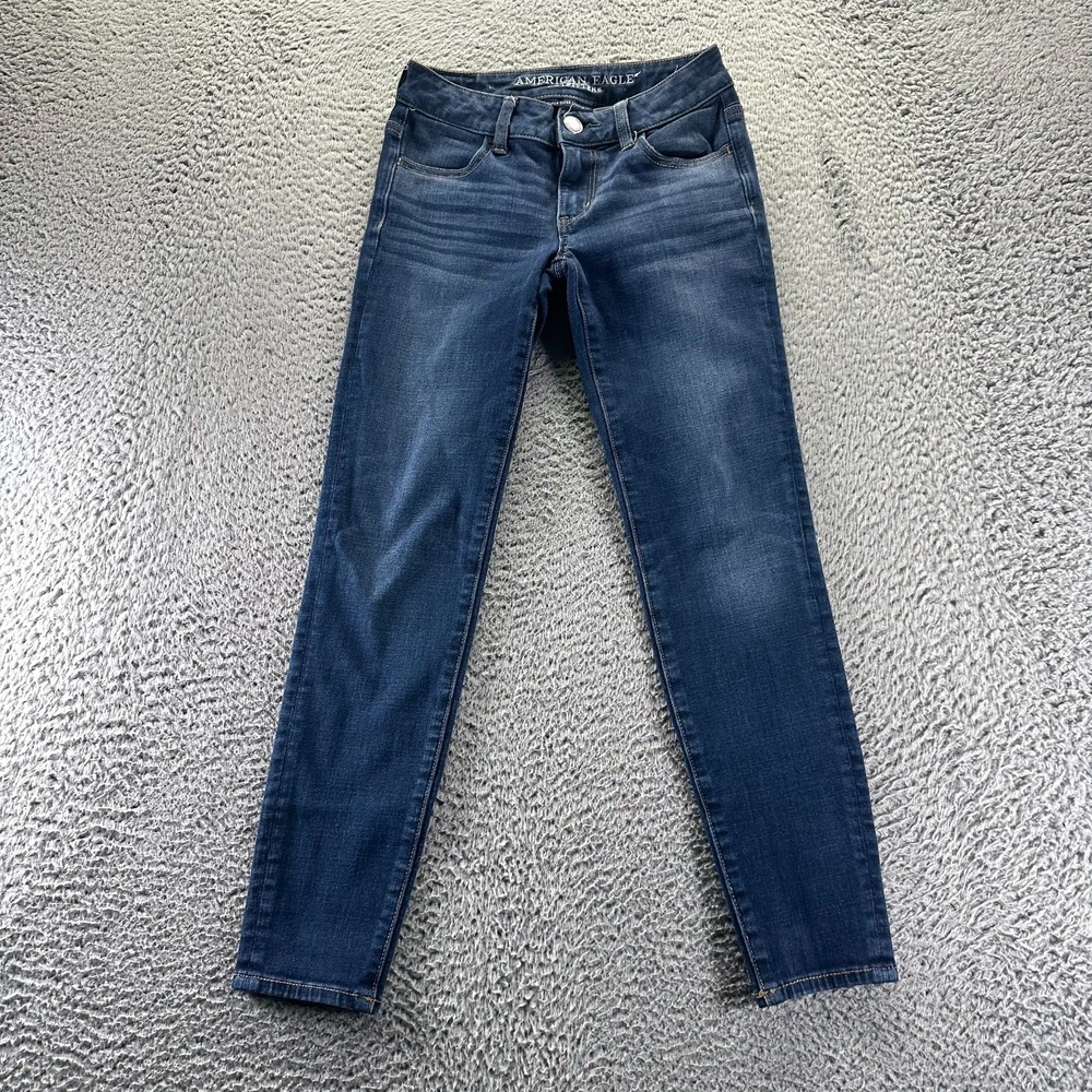 American Eagle Outfitters X4 Jeans Womens 00 Blue Denim‎ Jegging Faded Stretch